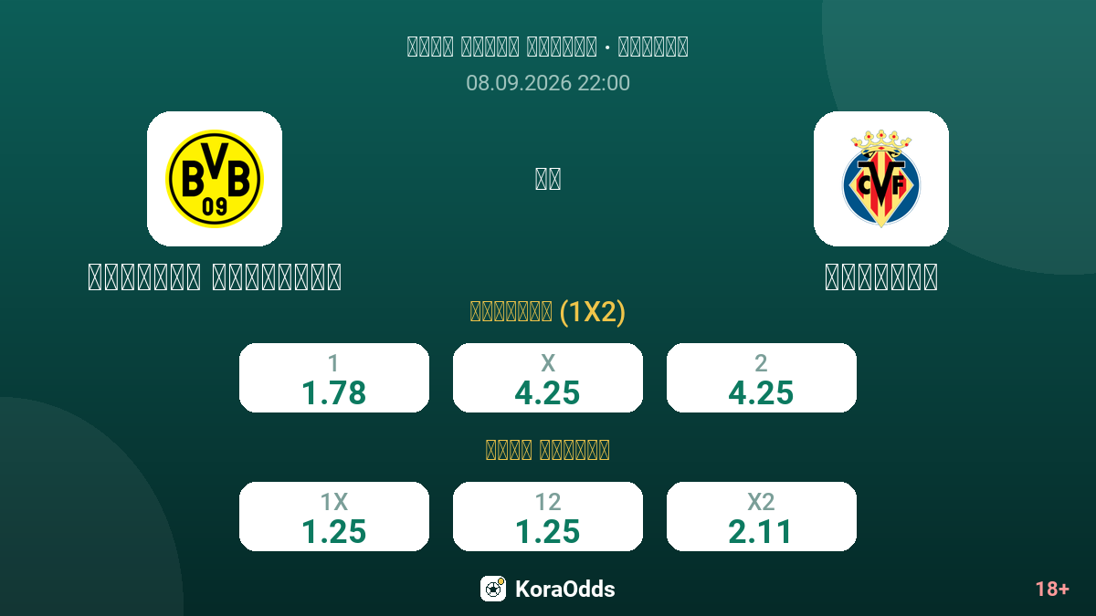 بوروسيا دورتموند ضد فياريال — الاحتمالات