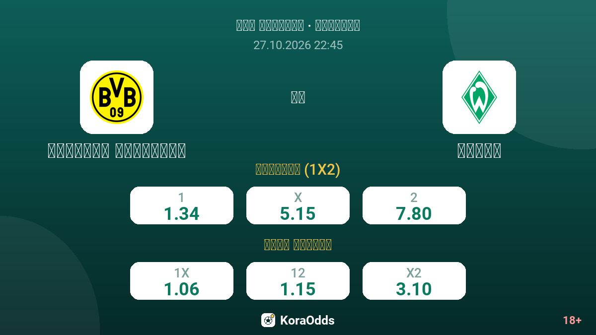 بوروسيا دورتموند ضد فيردر — الاحتمالات